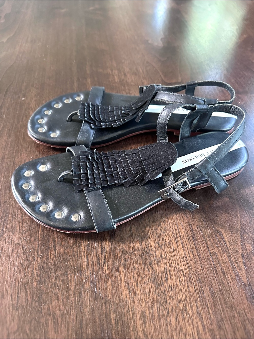 Matt Bernson Black Women's Fringe Sandals With Ankle Straps 8 EUC